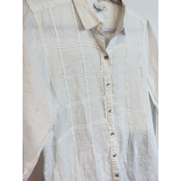 J. Jill 100% Linen Blouse Size Medium White Button Top Shirt Neutral Blouse - Picture 5 of 6
